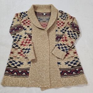 Lucky Brand Women's Aztec Printed Shawl Collar Cardigan Medium